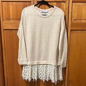 Free People Beach Shake It Oatmeal Lacey Pullover Tunic